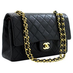 CHANEL 2.55 Double Flap Medium Chain Shoulder Bag Lambskin Black