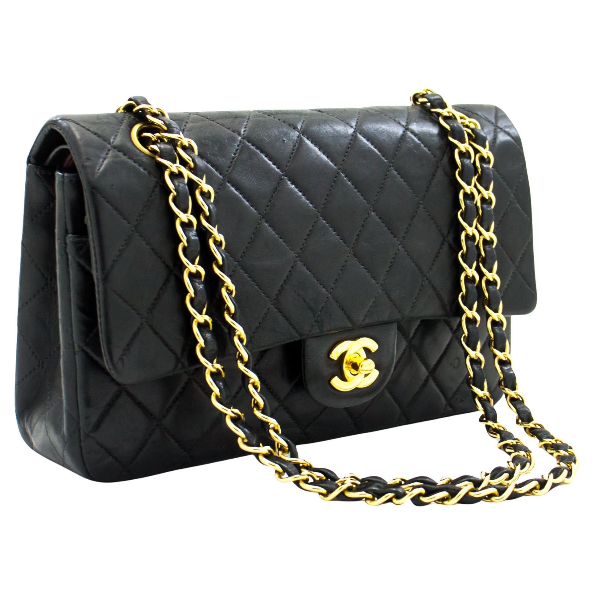Chanel Classic Double Flap 10 Chain Shoulder Bag Lambskin Black