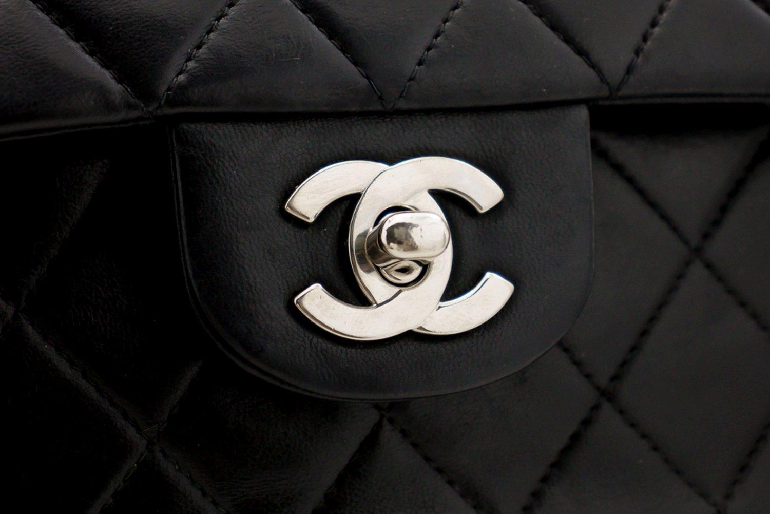 CHANEL 2.55 Double Flap Medium Silver Chain Shoulder Bag Black 7
