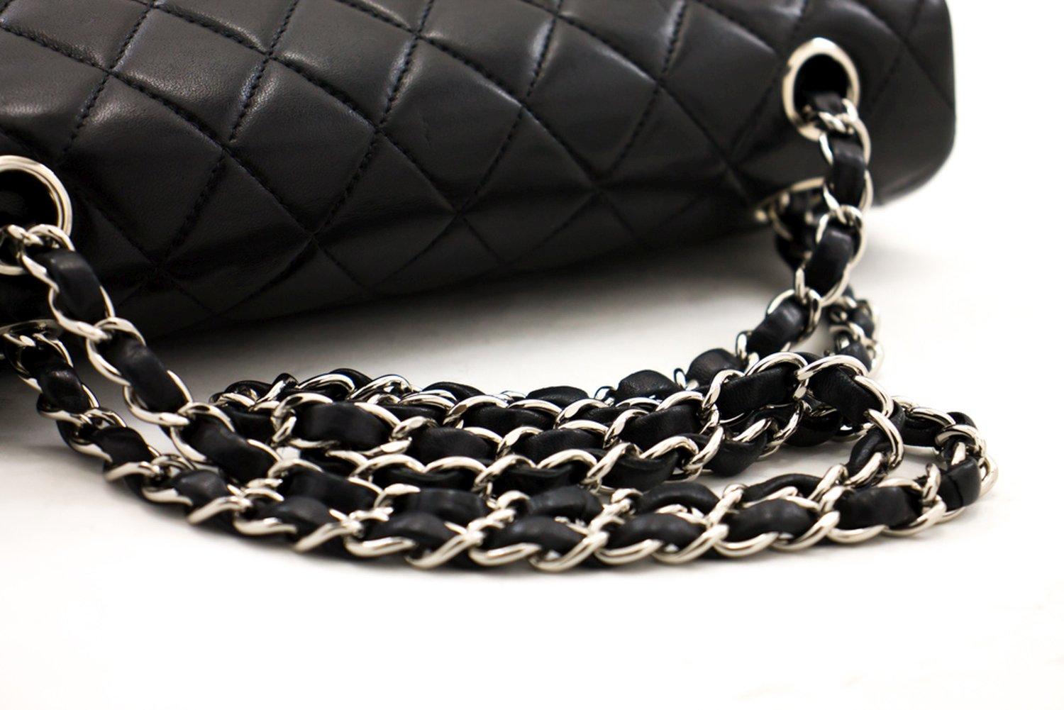 CHANEL 2.55 Double Flap Medium Silber Kette Umhängetasche Schwarz 6
