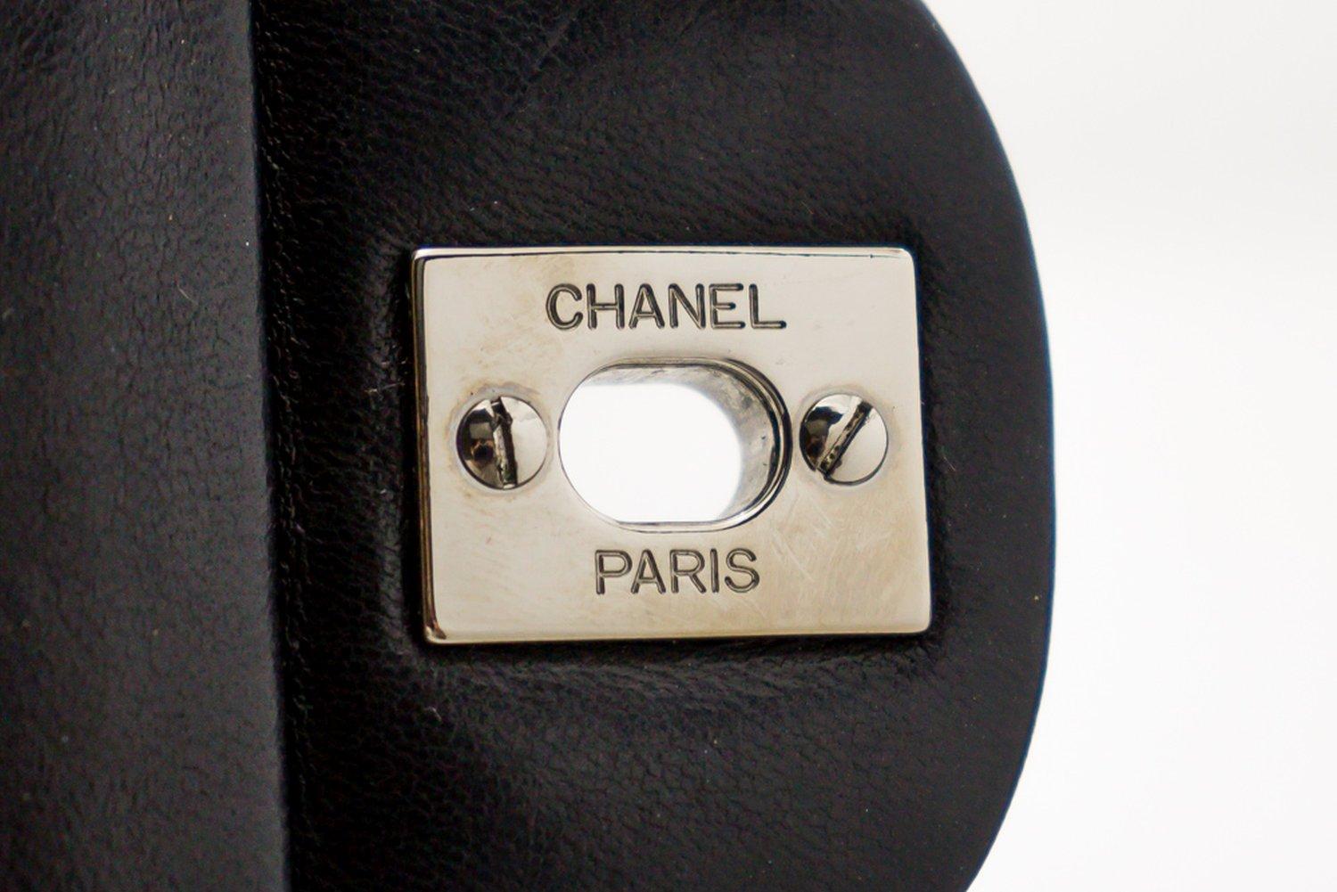 CHANEL 2.55 Double Flap Medium Silver Chain Shoulder Bag Black 9