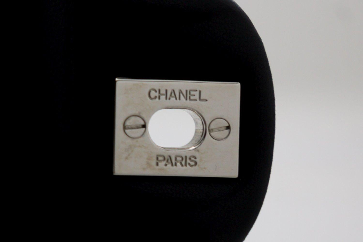 CHANEL 2.55 Double Flap Medium Silver Chain Shoulder Bag Black 10