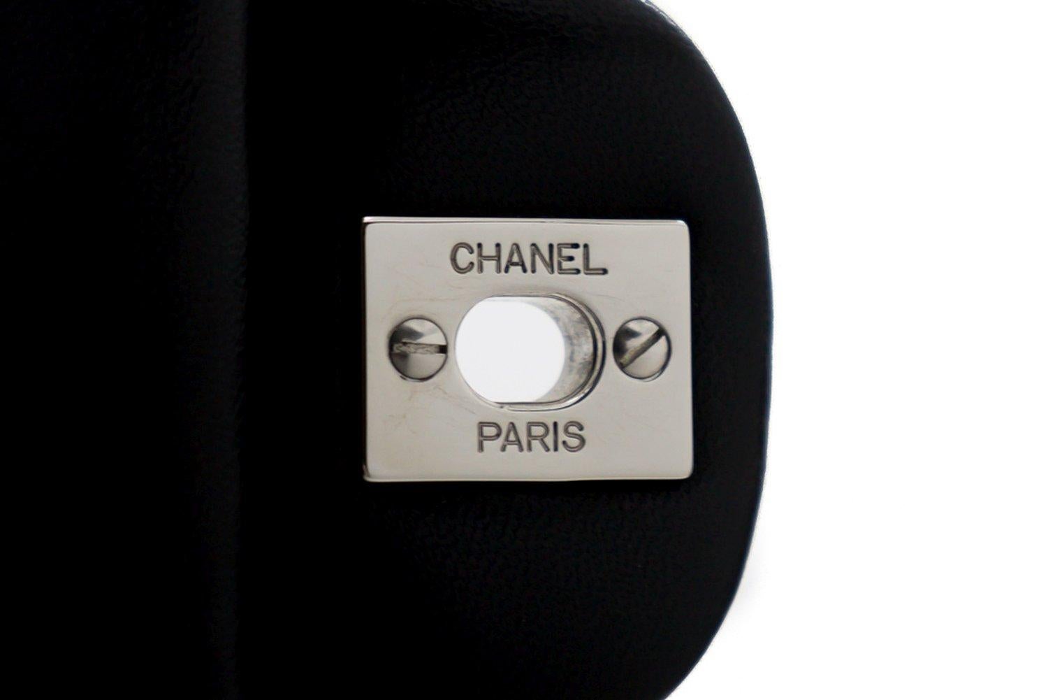 CHANEL 2.55 Double Flap Medium Silver Chain Shoulder Bag Black 10