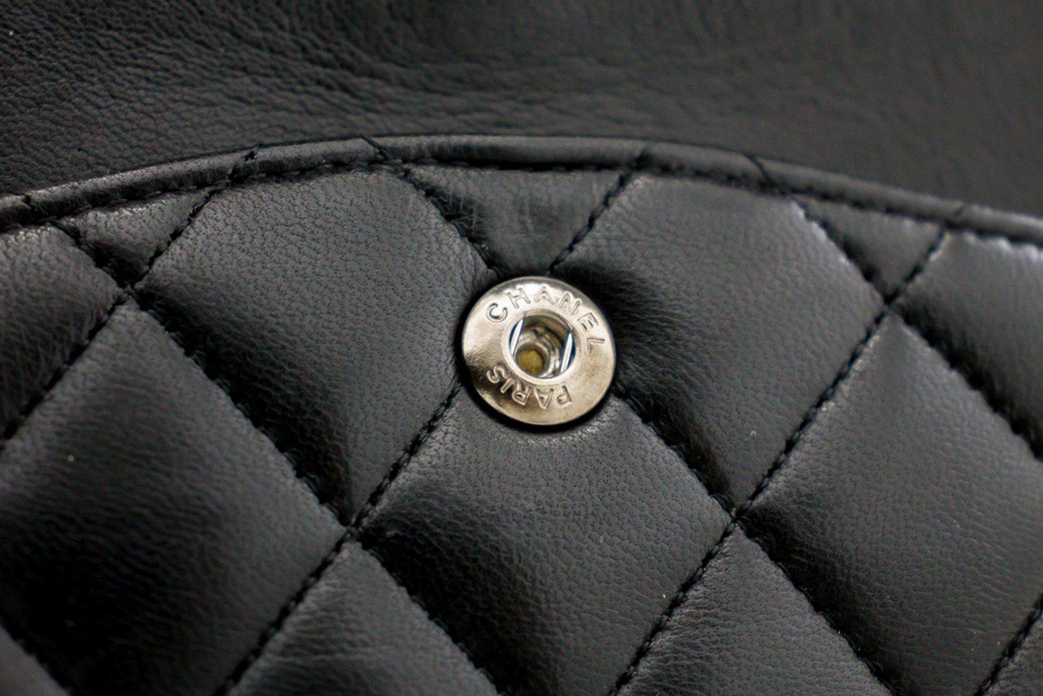 CHANEL 2.55 Double Flap Medium Silver Chain Shoulder Bag Black 11