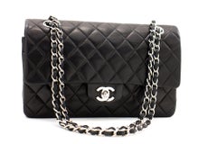 CHANEL 2.55 Double Flap Medium Silver Chain Umhängetasche Schwarz