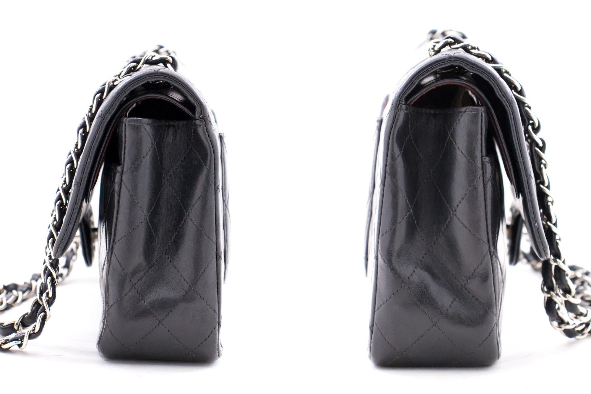 Women's CHANEL 2.55 Double Flap Medium Silver Chain Shoulder Bag Black