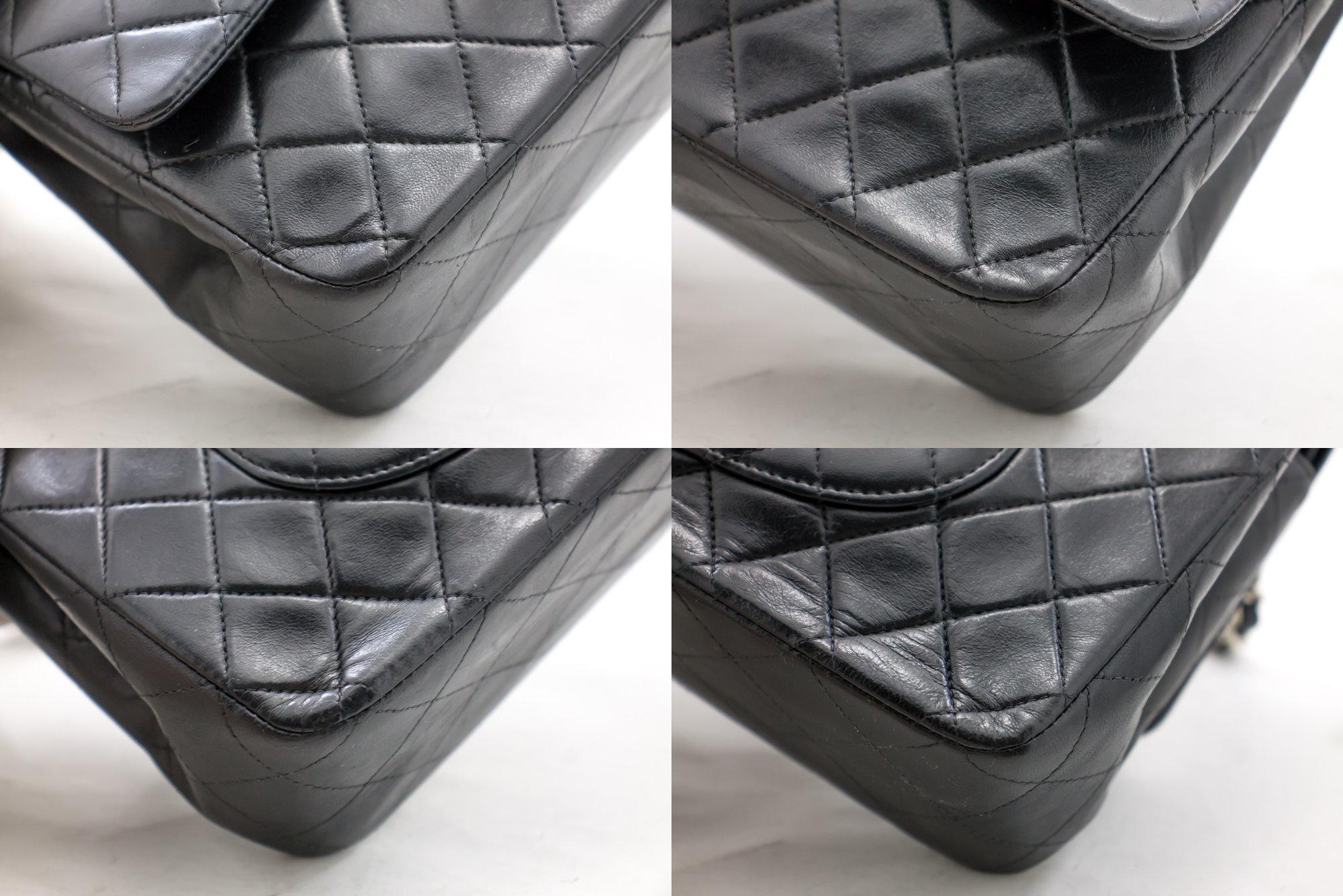 CHANEL 2.55 Double Flap Medium Silver Chain Shoulder Bag Black 1