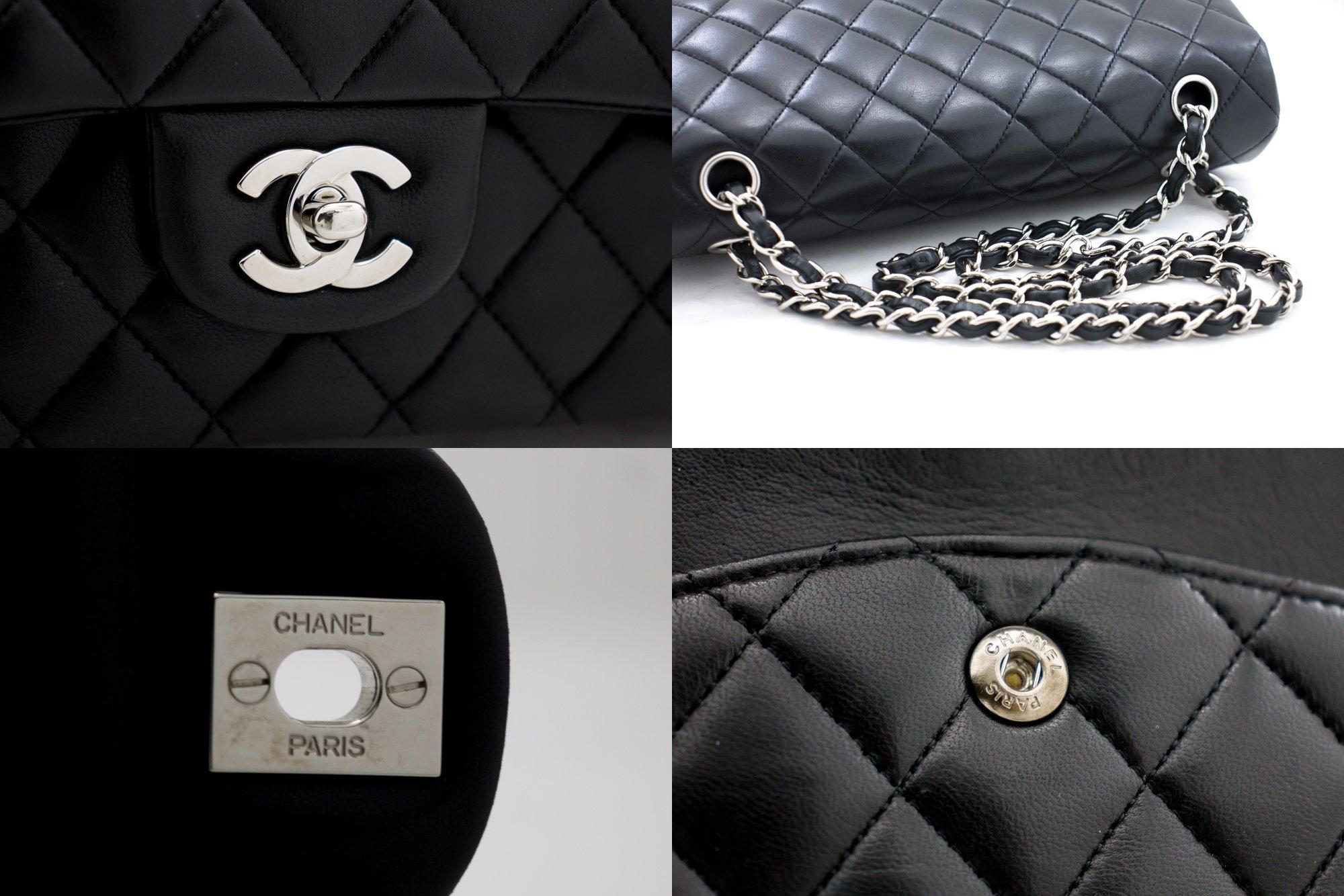 CHANEL 2.55 Double Flap Medium Silver Chain Shoulder Bag Black 3