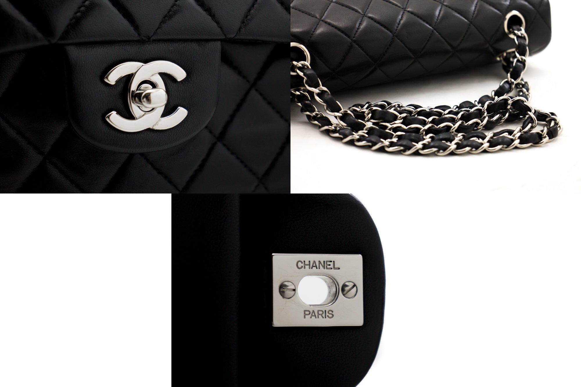 CHANEL 2.55 Double Flap Medium Silber Kette Umhängetasche Schwarz Damen