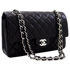 CHANEL 2.55 Double Flap Medium Silver Chain Umhängetasche Schwarz