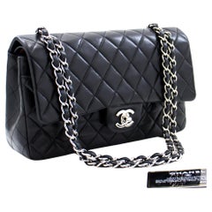 CHANEL 2.55 Double Flap Medium Silver Chain Shoulder Bag Black