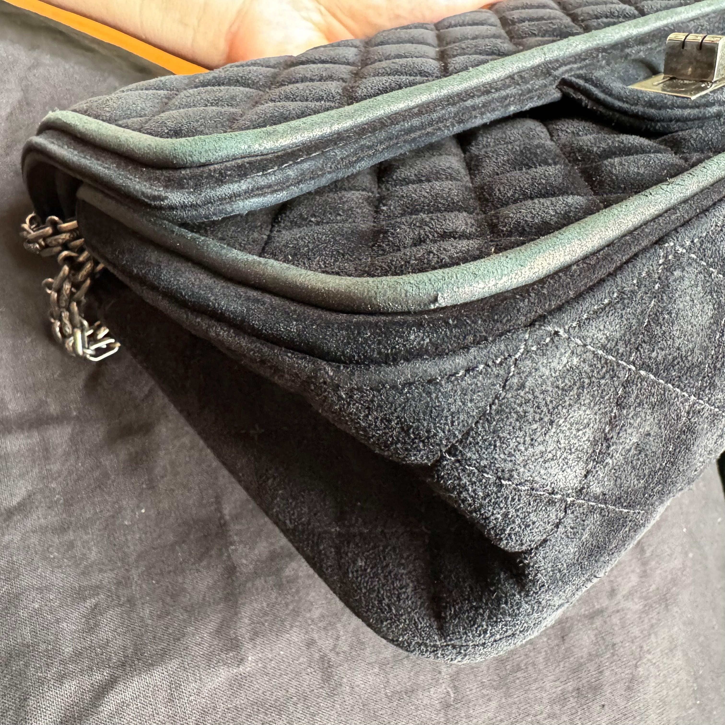 Chanel 2.55 Double Flap Medium Suede Leather Navy Silver HW, 2016 For Sale 10