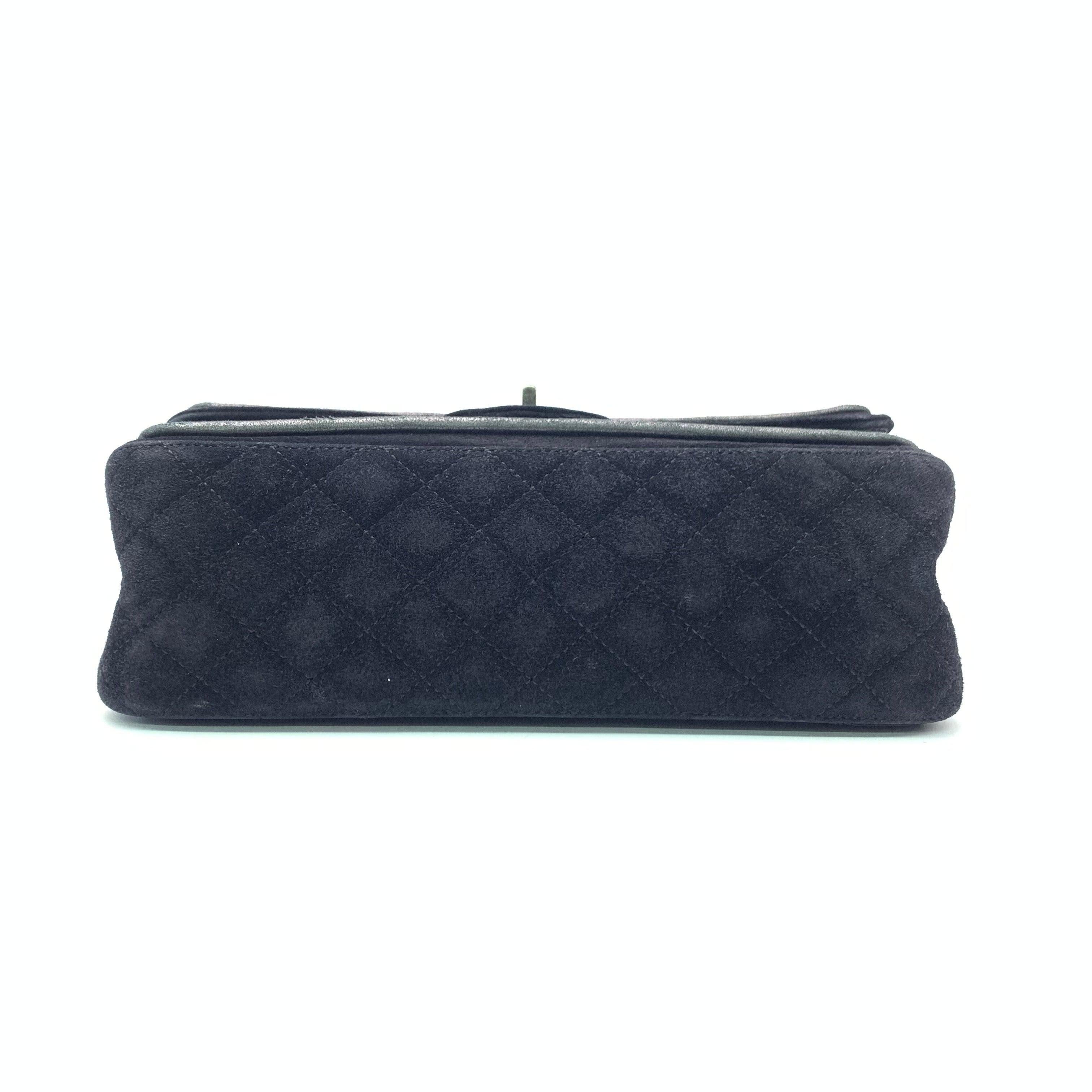 Women's Chanel 2.55 Double Flap Medium Suede Leather Navy Silver HW, 2016 For Sale
