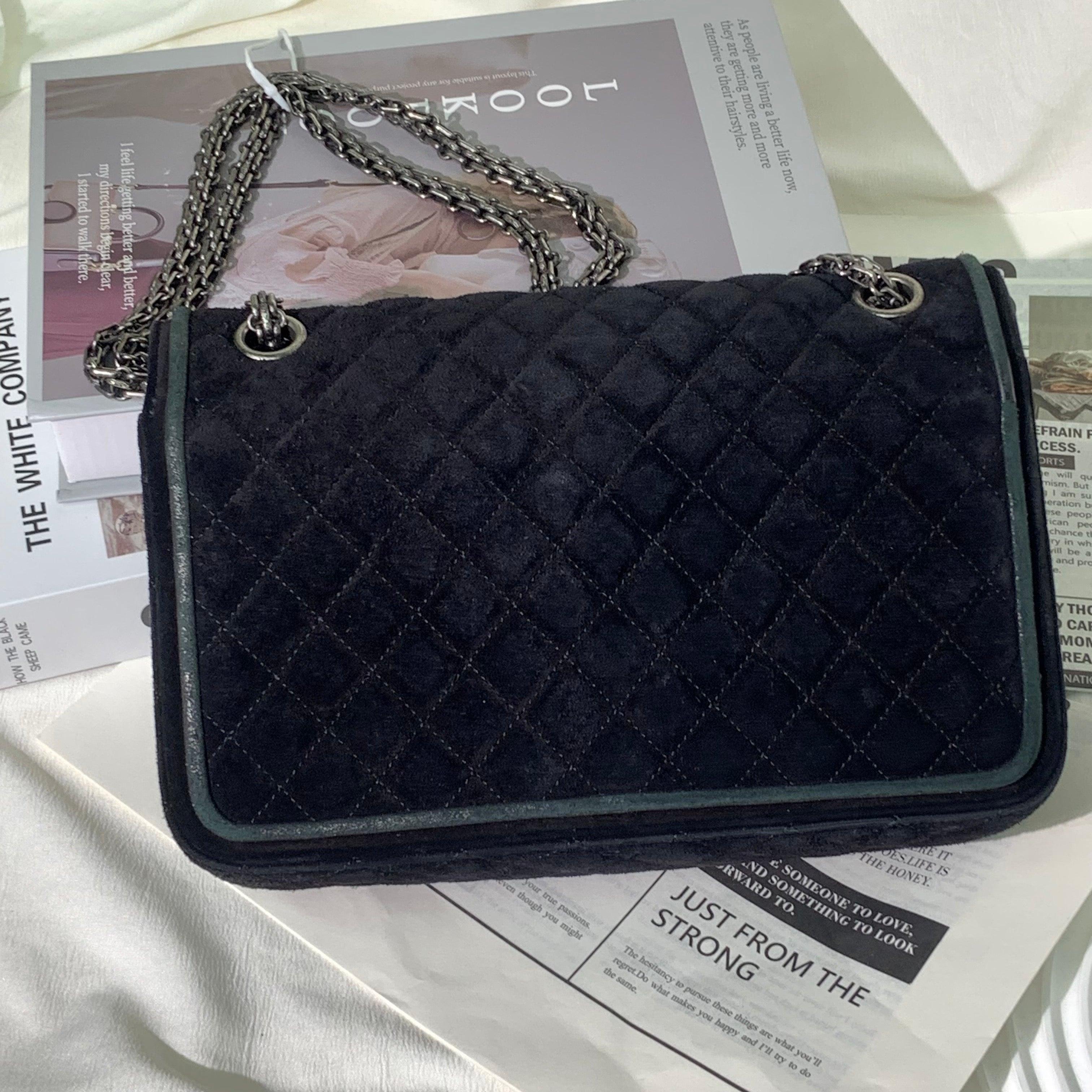 Chanel 2.55 Double Flap Medium Suede Leather Navy Silver HW, 2016 For Sale 2