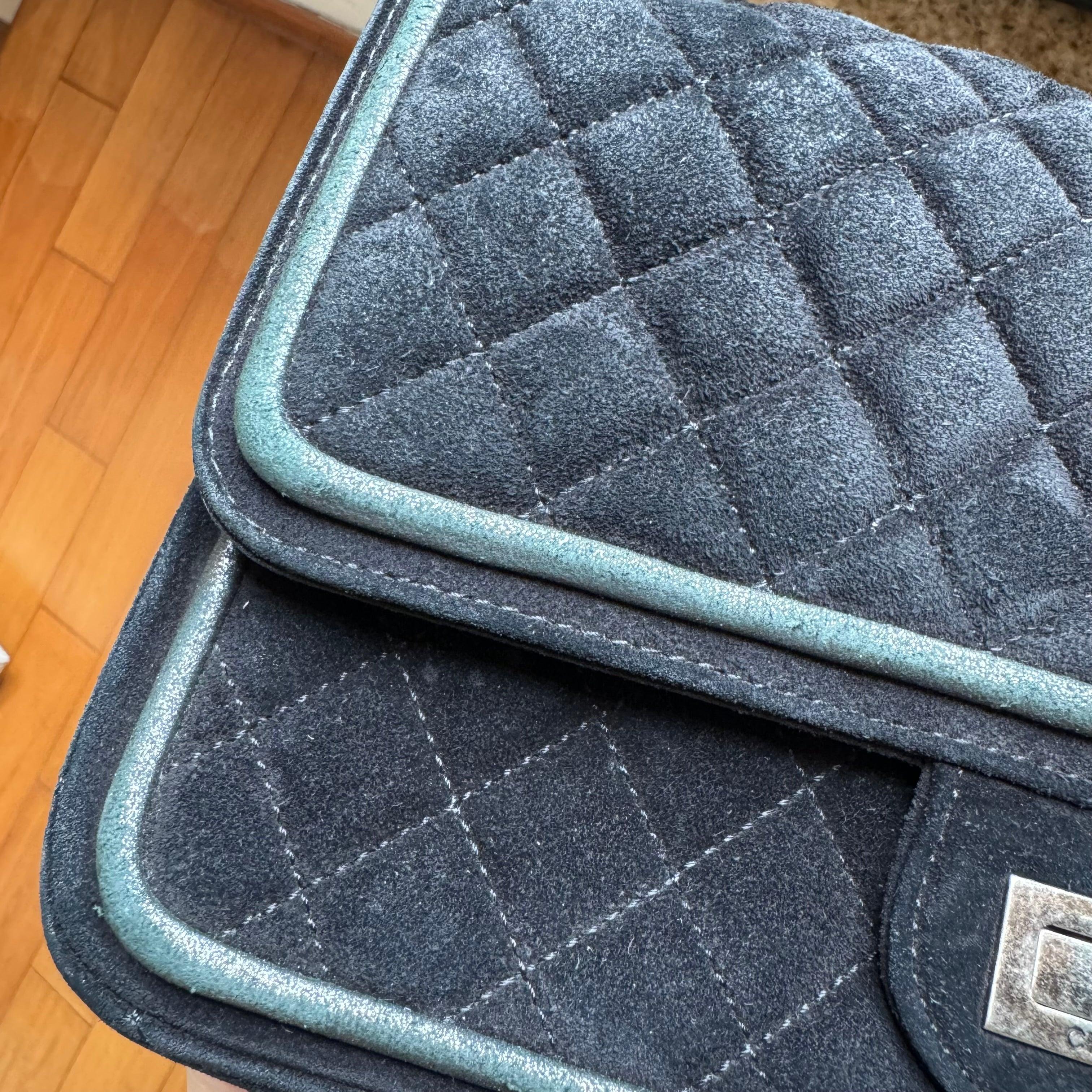Chanel 2.55 Double Flap Medium Suede Leather Navy Silver HW, 2016 For Sale 4