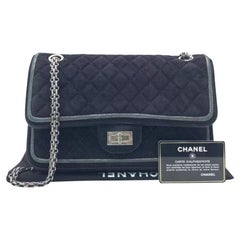 Chanel 2.55 Double Flap Medium Suede Leather Navy Silver HW, 2016