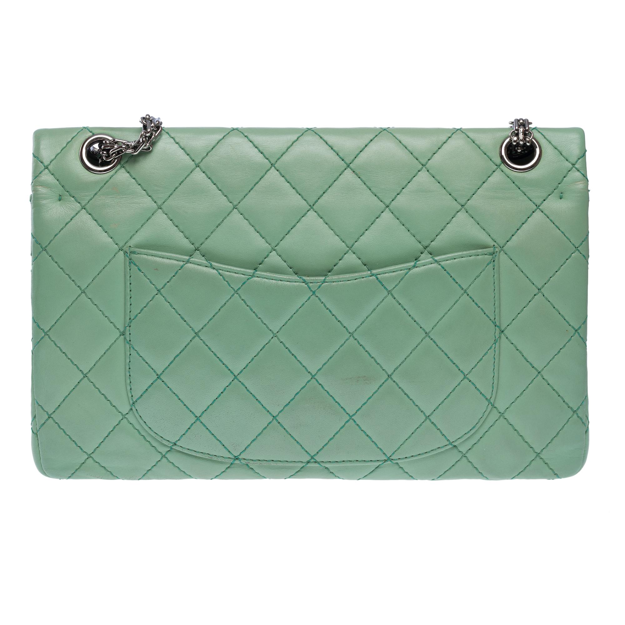 Gray Chanel 2.55 double flap shoulder bag in Green quilted lambskin leather, PHW For Sale