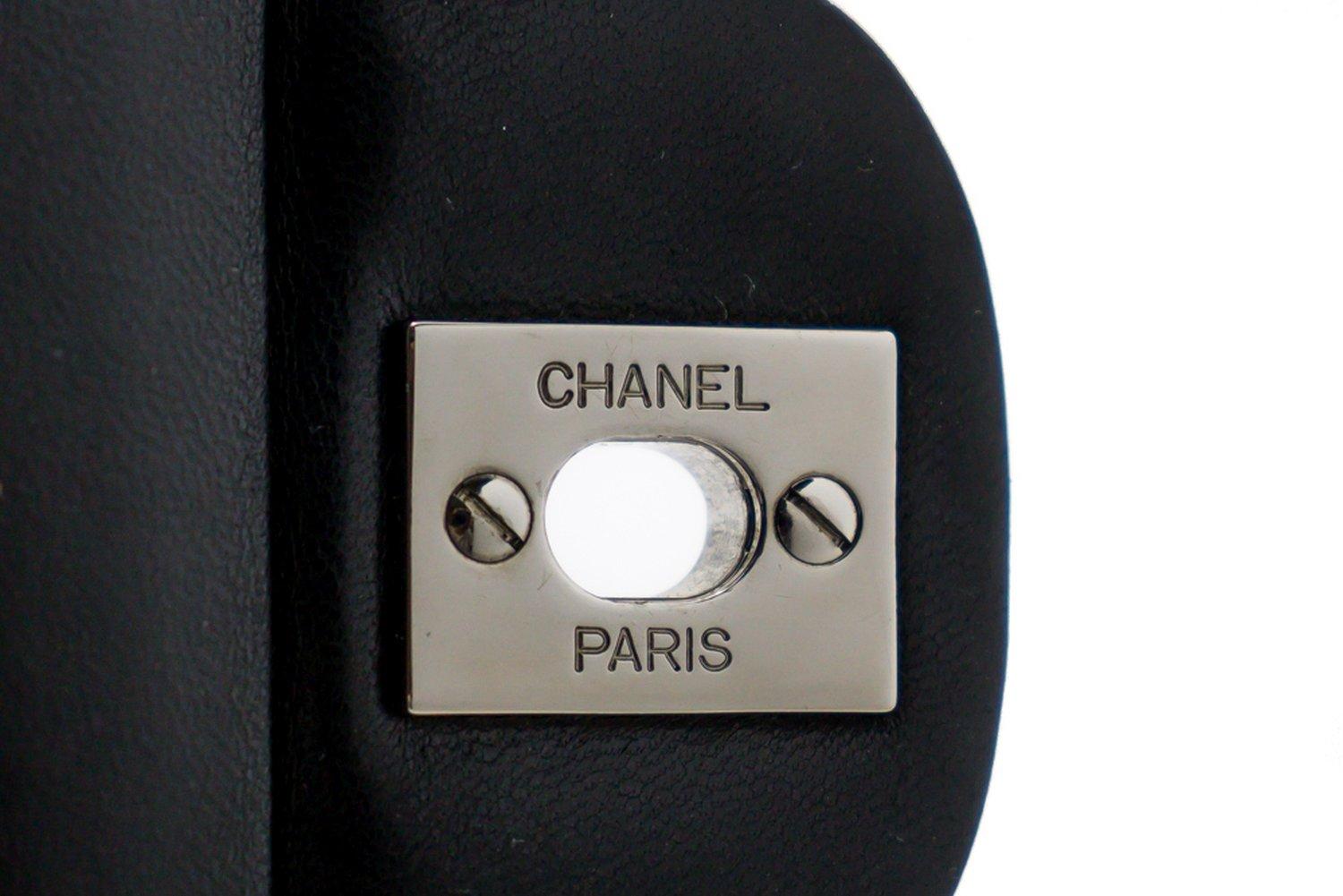 CHANEL 2.55 Double Flap Small Silver Chain Shoulder Bag Black Lamb 7