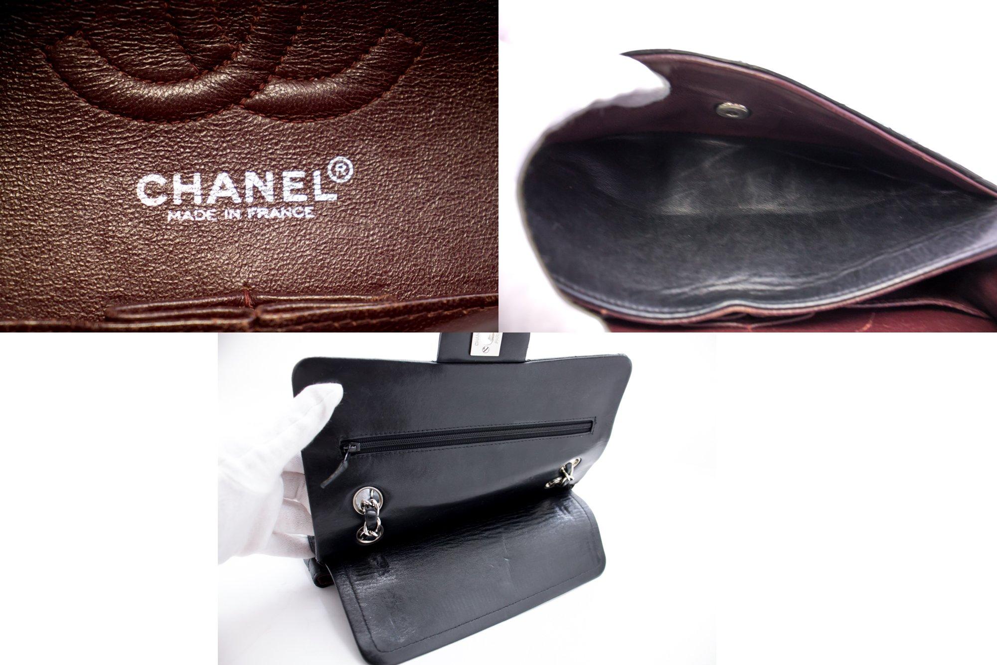 CHANEL 2.55 Double Flap Small Silver Chain Shoulder Bag Black Lamb 1