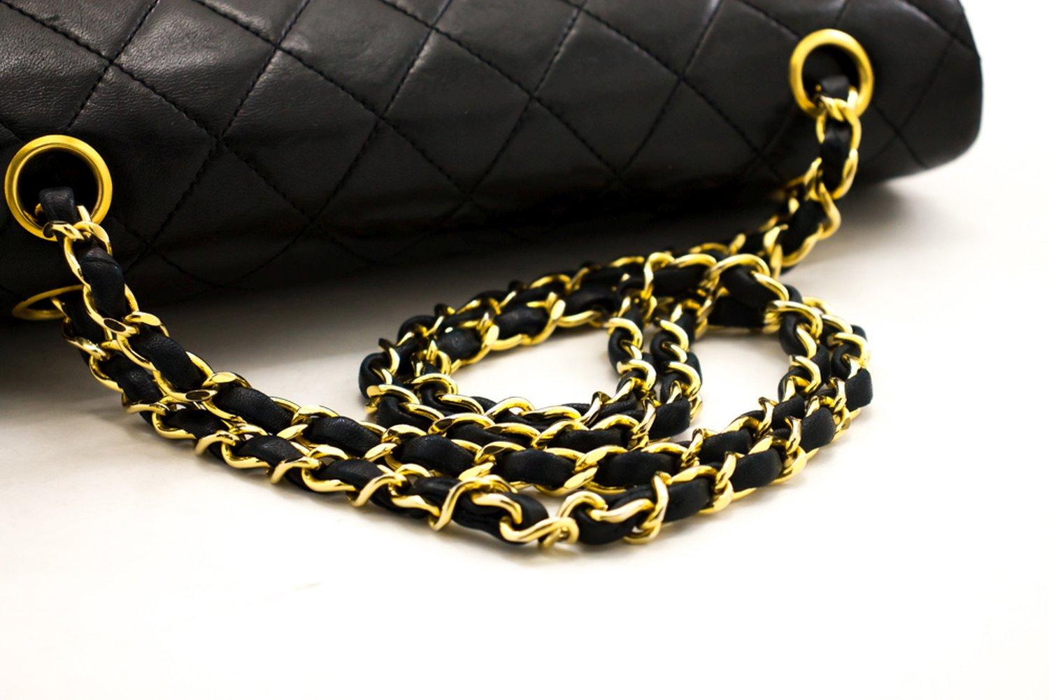 CHANEL 2.55 Double Flap Square Chain Shoulder Bag Lambskin Black 9
