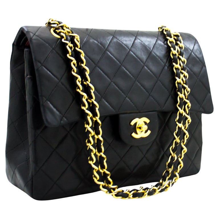 Vintage Chanel classic large black caviar leather 2.55 square chain  shoulder bag For Sale at 1stDibs