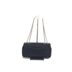 Chanel 2.55 East West Black Fabric Flap Bag with Silver Chain Shoulder Bag