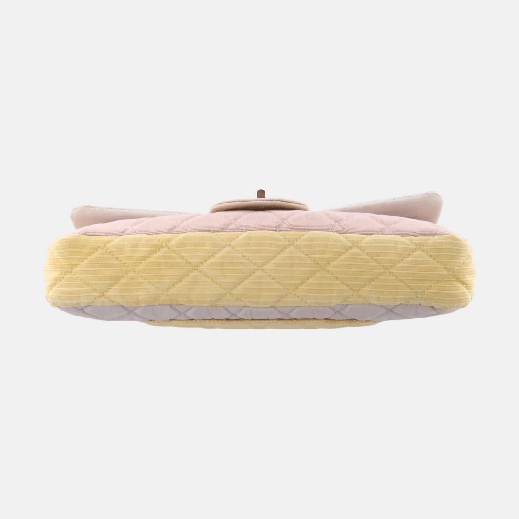 Chanel 2.55 East West Tricolor Fabric Flap Bag with Gold Chain 1