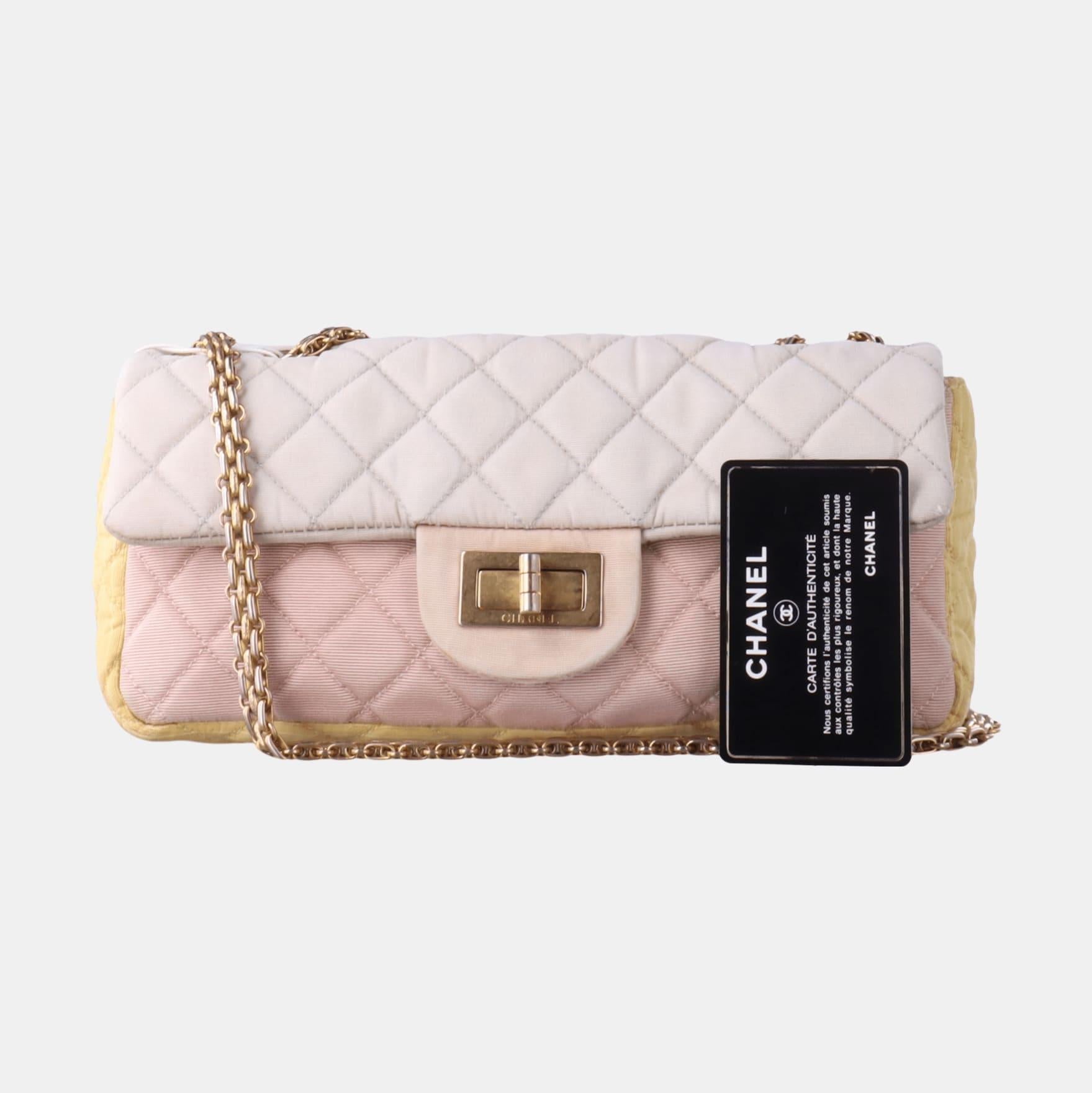 Chanel 2.55 East West Tricolor Fabric Flap Bag with Gold Chain 3