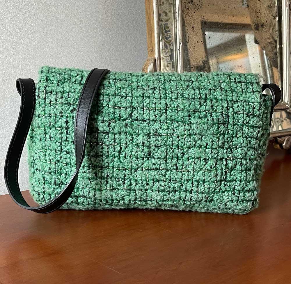 chanel green tweed bag