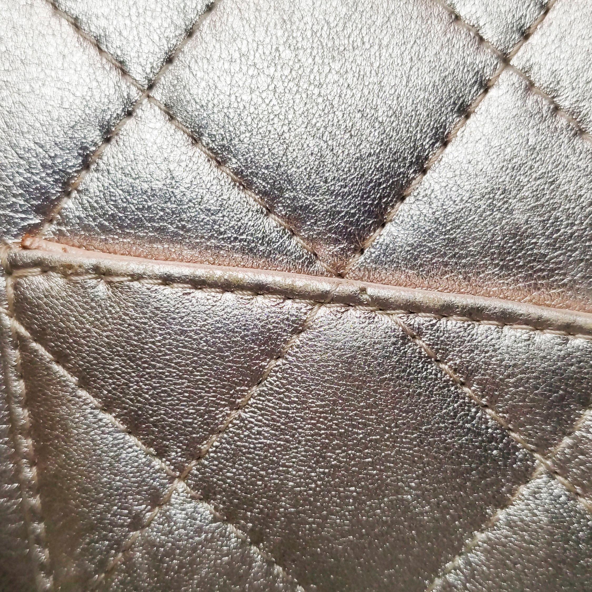 Chanel 2.55 Flap Bag Maxi Rose Gold Iridescent Lambskin Leather Silver Hardware For Sale 12