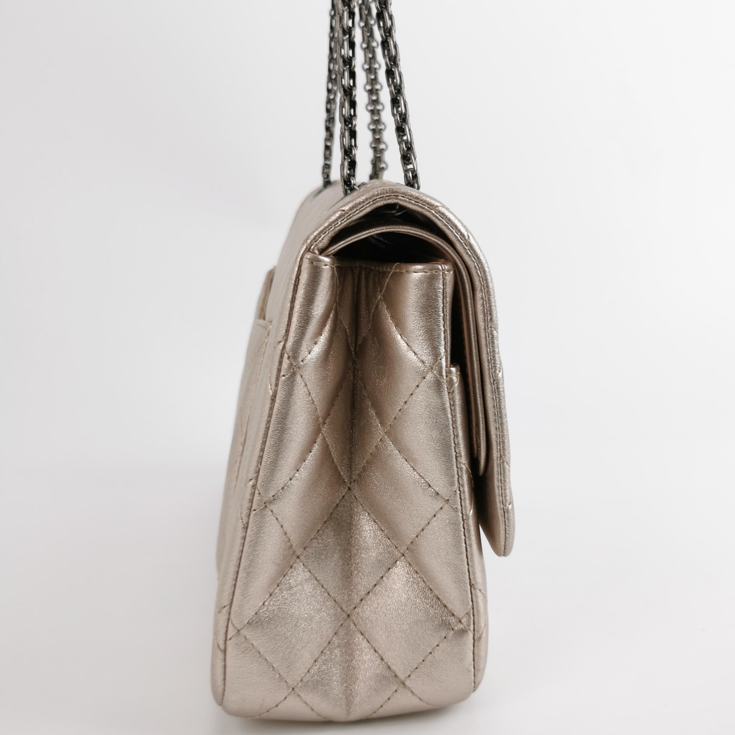 Chanel 2.55 Flap Bag Maxi Rose Gold Iridescent Lambskin Leather Silver Hardware For Sale 1
