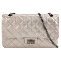 Chanel 2.55 Flap Bag Maxi Rose Gold Iridescent Lambskin Leather Silver Hardware