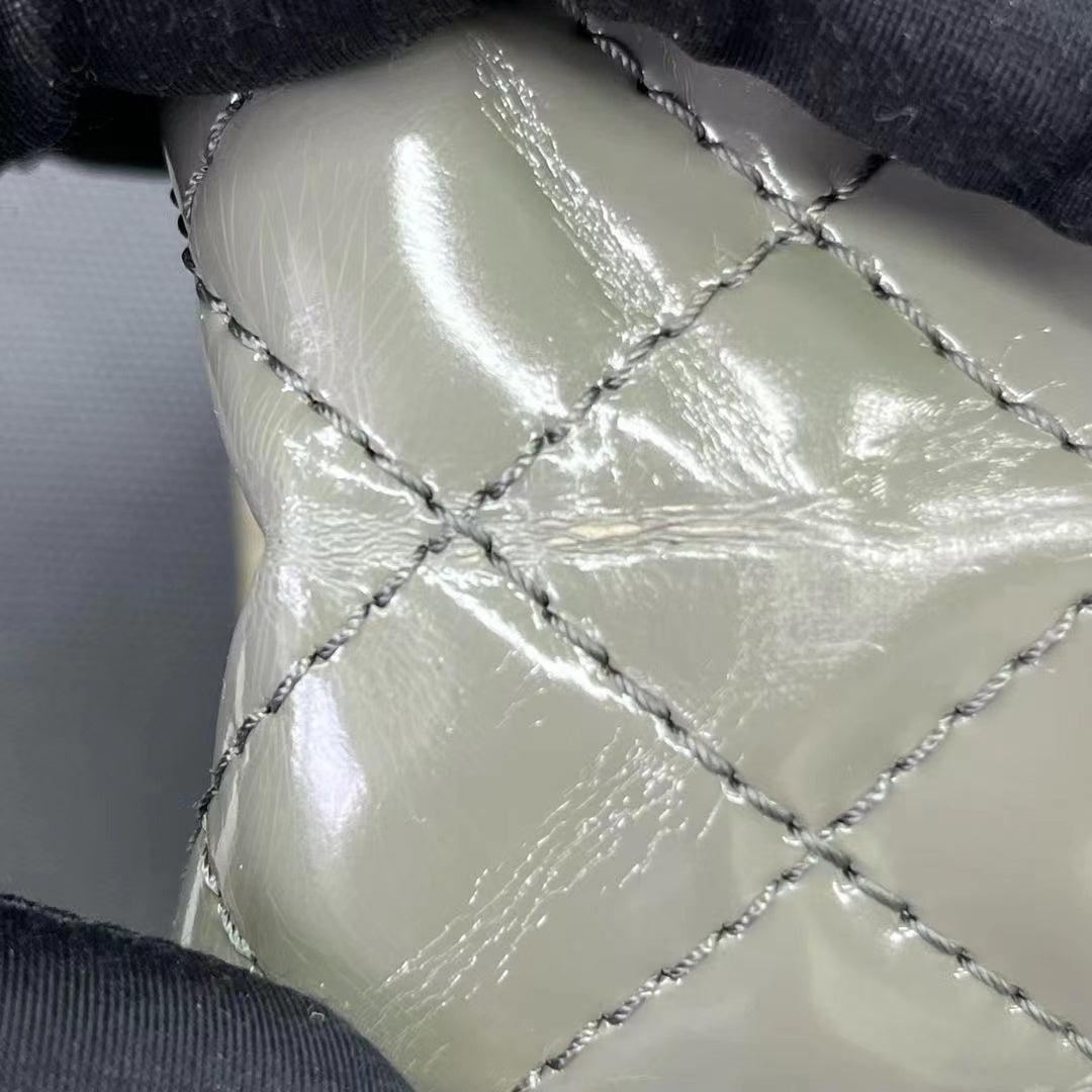 Chanel 2.55 Flap Bag Patent Leather Double Bottom Small Grey For Sale 6
