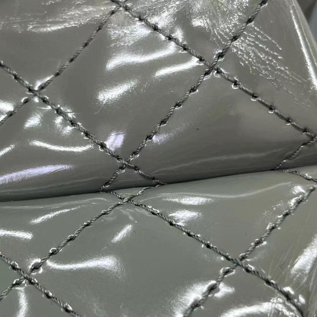Chanel 2.55 Flap Bag Patent Leather Double Bottom Small Grey For Sale 8