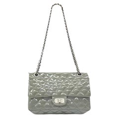 Chanel 2.55 Flap Bag Patent Leather Double Bottom Small Grey
