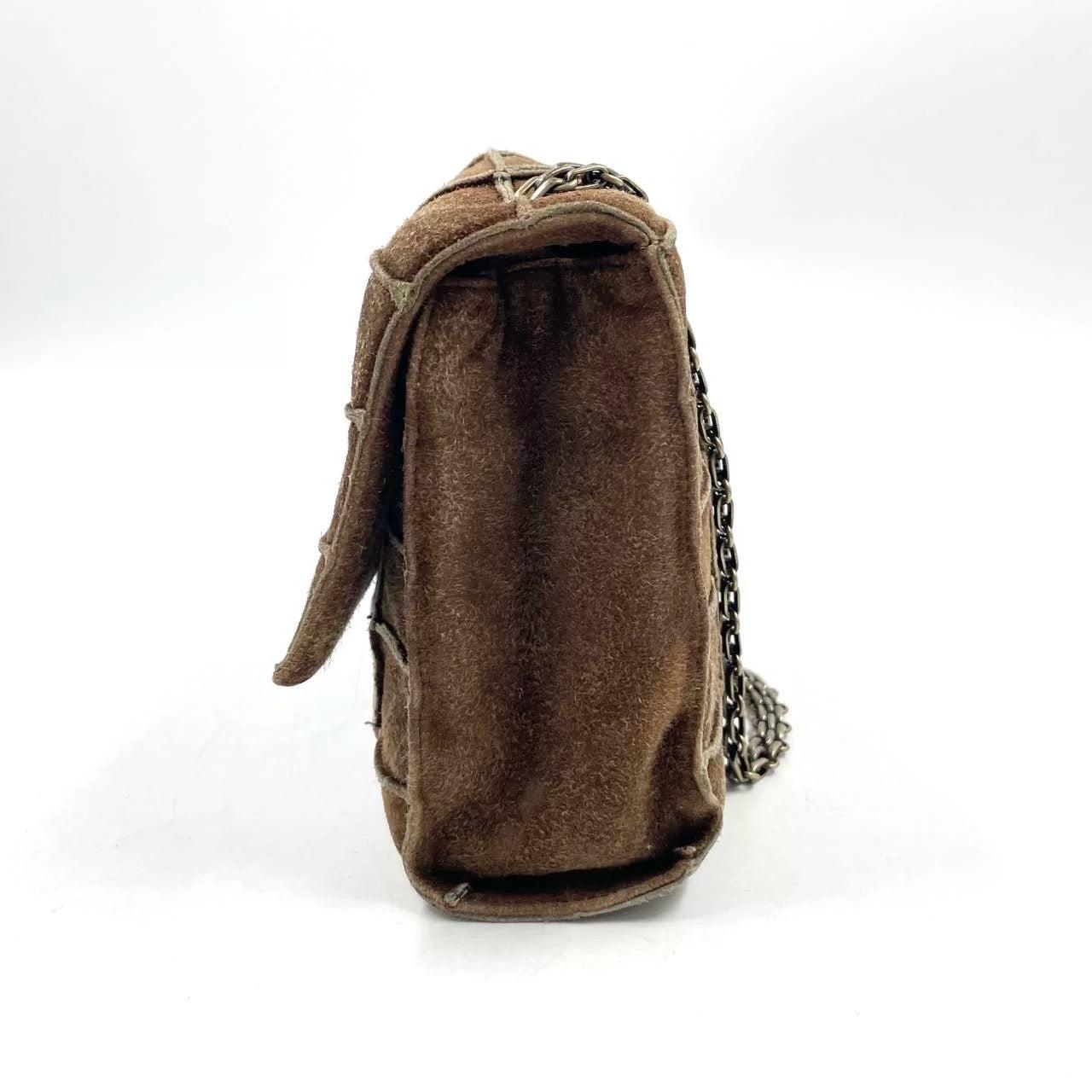 Chanel 2.55 Flap Bag Vintage Chocolate Bar 1997 Medium Suede Brown 1