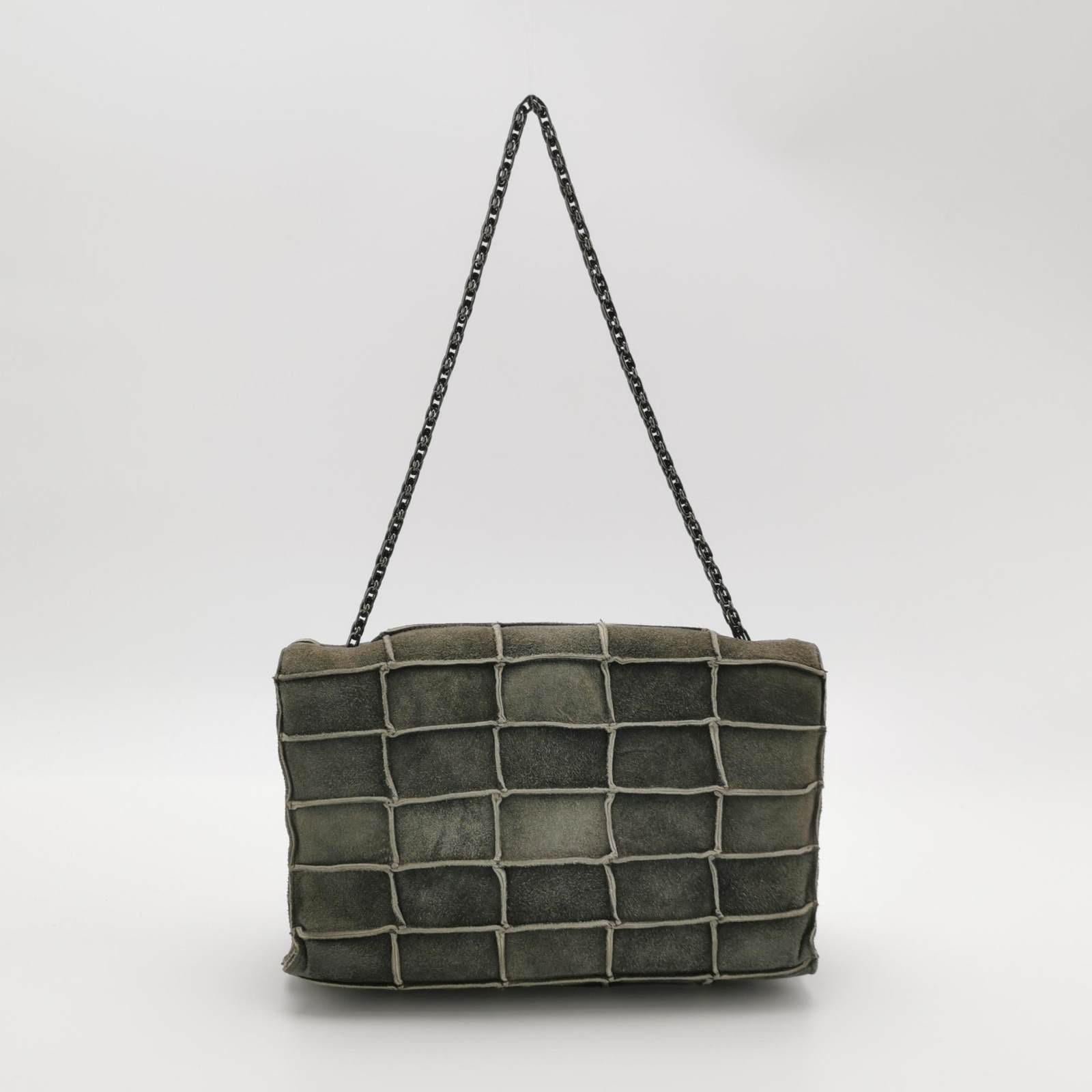 Women's Chanel 2.55 Flap Bag Vintage Chocolate Bar 1997 Medium Suede Green