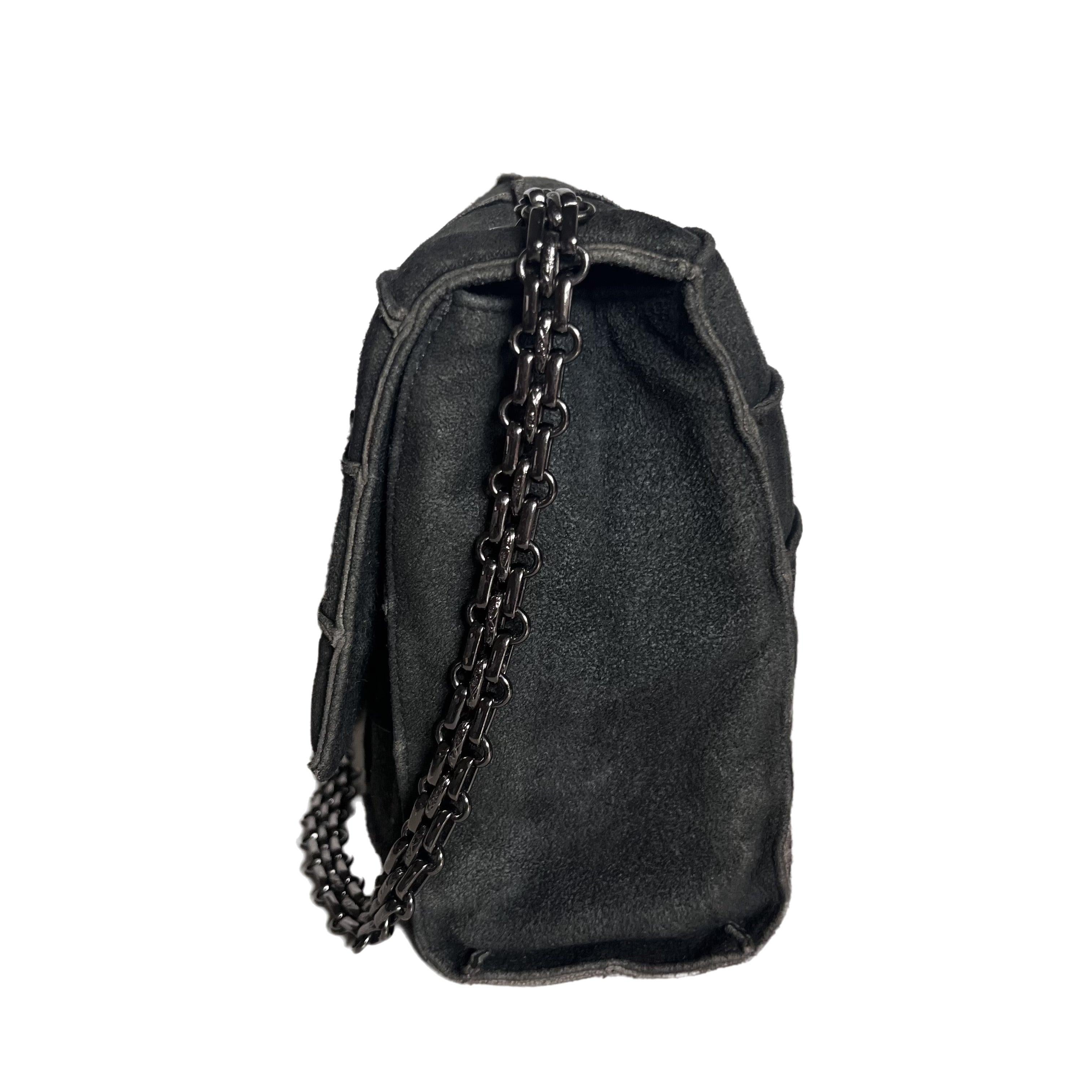Chanel 2.55 Flap Bag Vintage Chocolate Bar 1997 Medium Suede Green 1