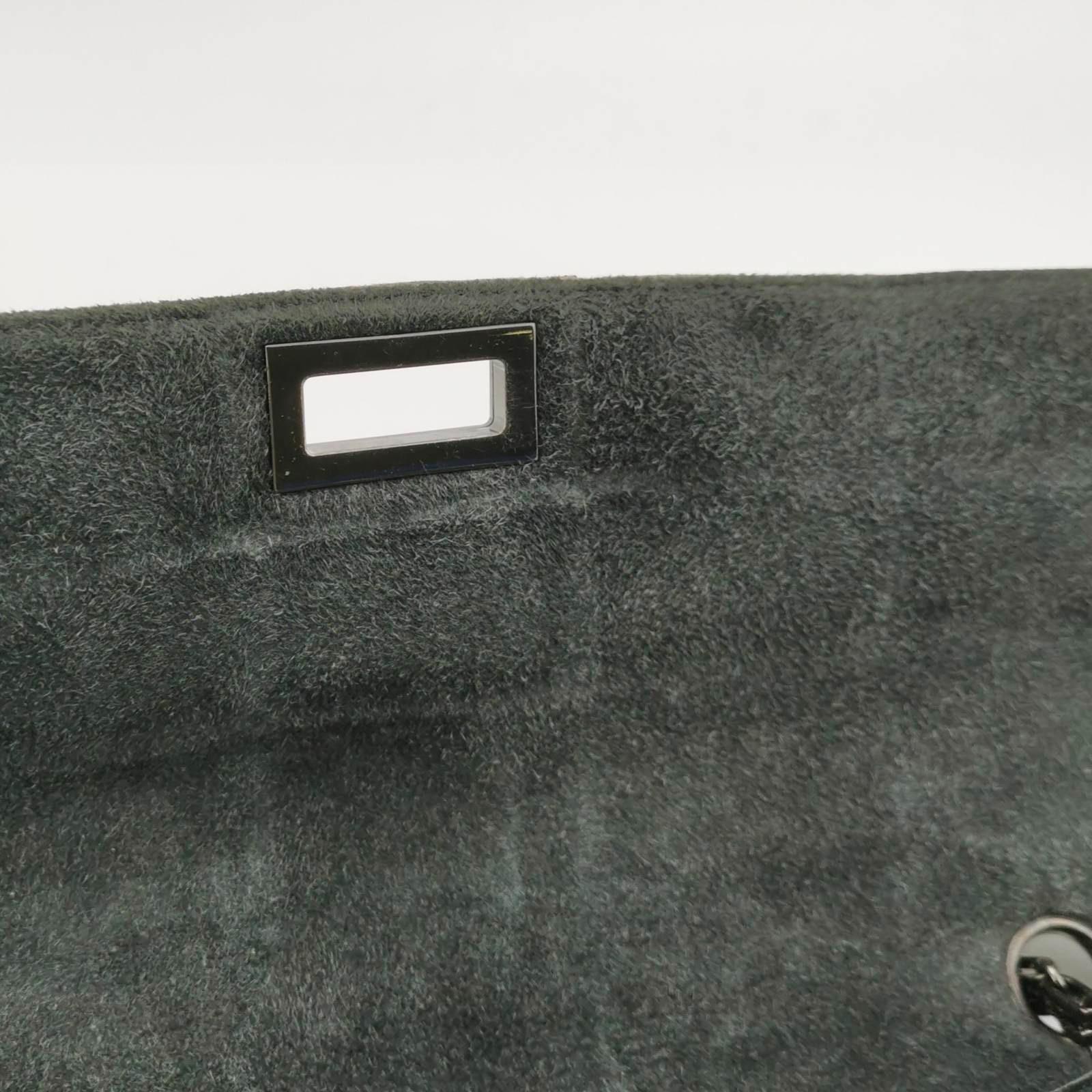 Chanel 2.55 Flap Bag Vintage Chocolate Bar 1997 Medium Suede Green 4