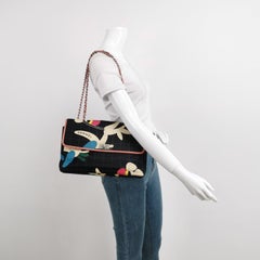 Chanel 2.55 Flap Bag Vintage Chocolate Bar Multipocket 2000 Blk Fabric w/ Print