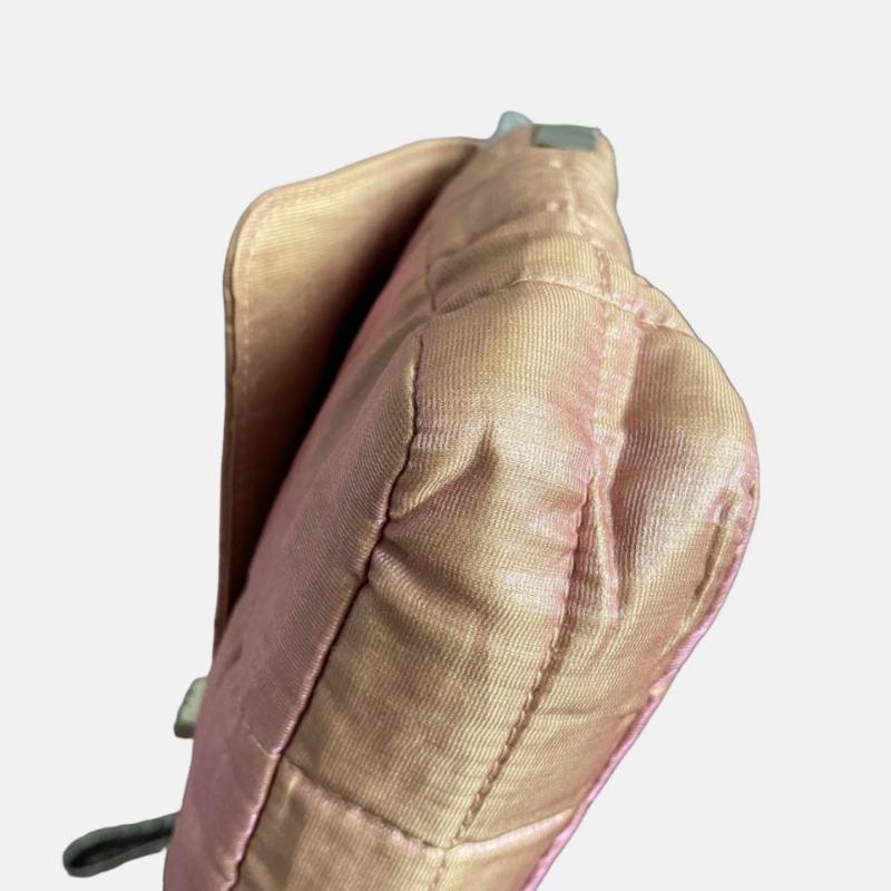 Chanel 2.55 Flap Bag Vintage Cloth Chocolate Bar 1997 Small Iridescent Pink For Sale 7