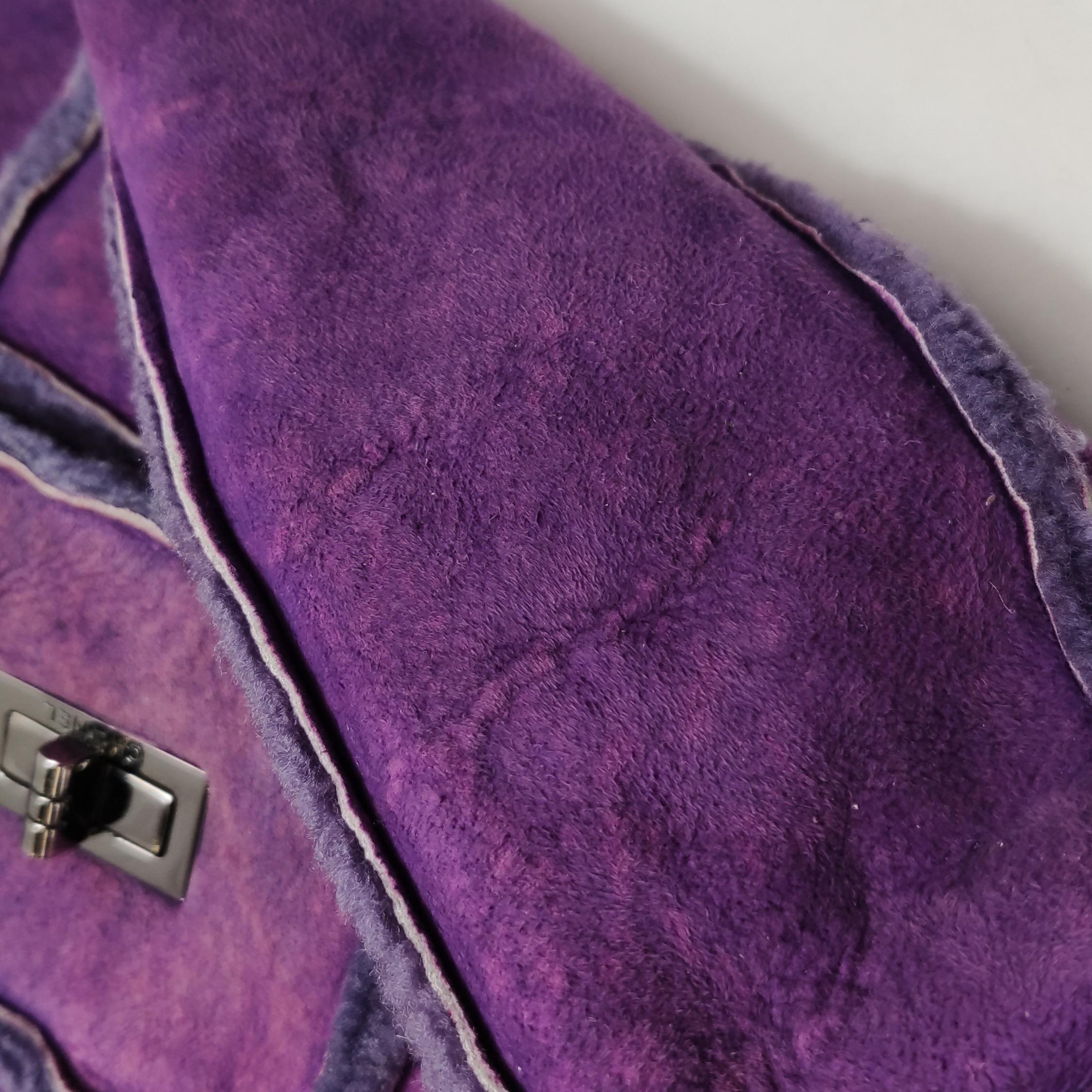 Chanel 2.55 Flap Vintage Chocolate Bar Purple Suede Crossbody Messenger Bag For Sale 10