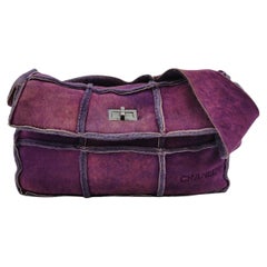Chanel 2.55 Flap Vintage Chocolate Bar Purple Suede Crossbody Messenger Bag