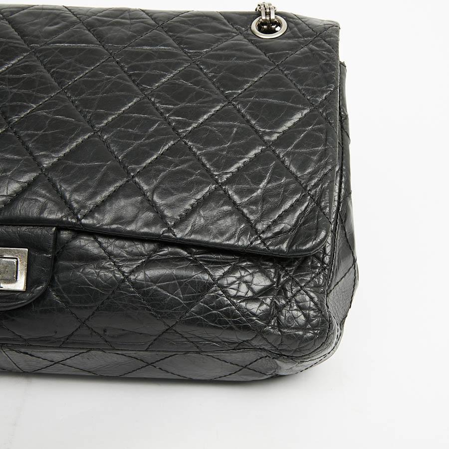 CHANEL 2.55 GM Aged Black Leather Handbag  6