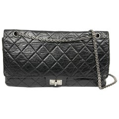 CHANEL 2.55 GM Aged Black Leather Handbag 