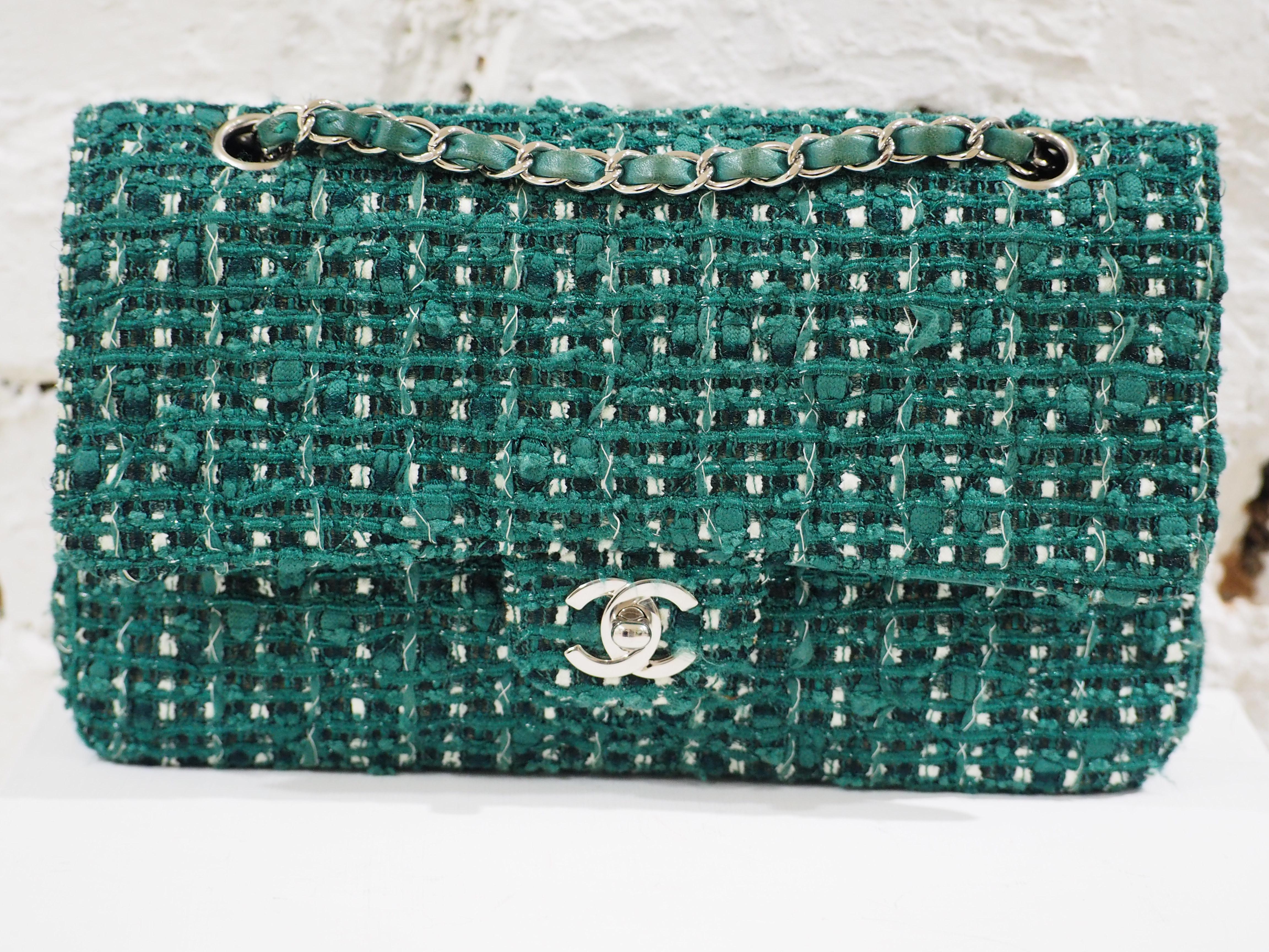 Chanel 2.55 green tweed shoulder bag 6