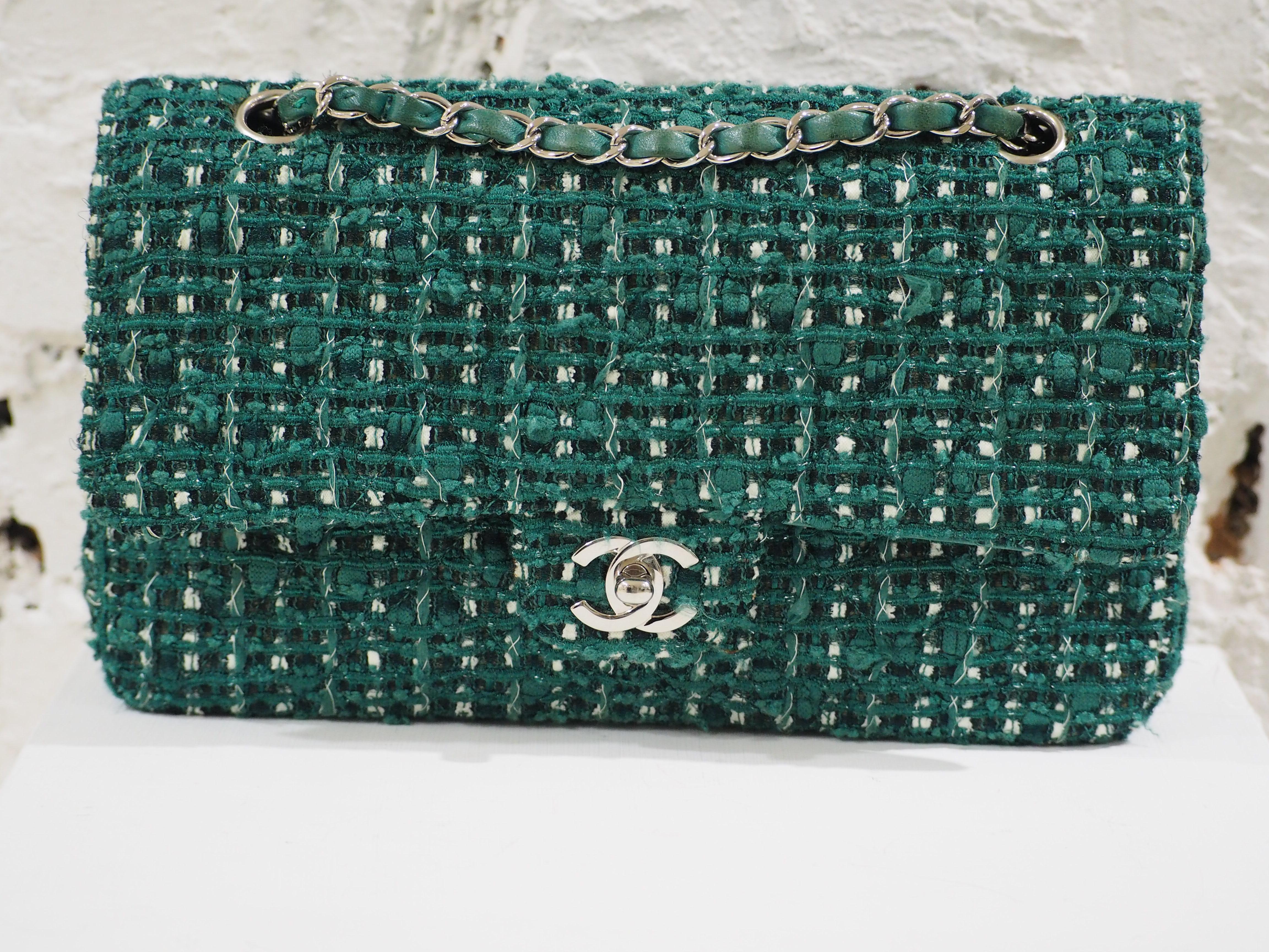 Chanel 2.55 green tweed shoulder bag 7