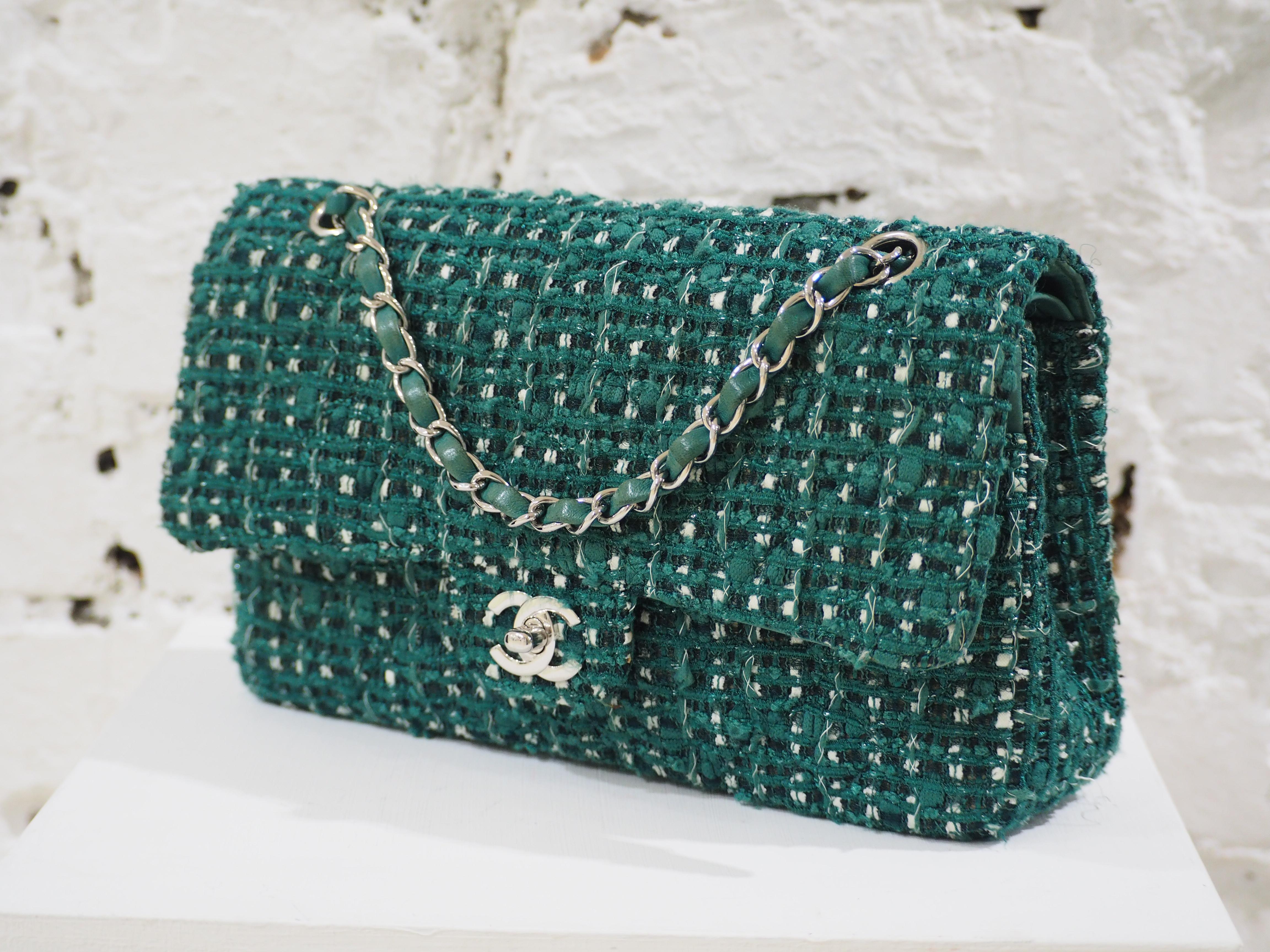 chanel green tweed bag