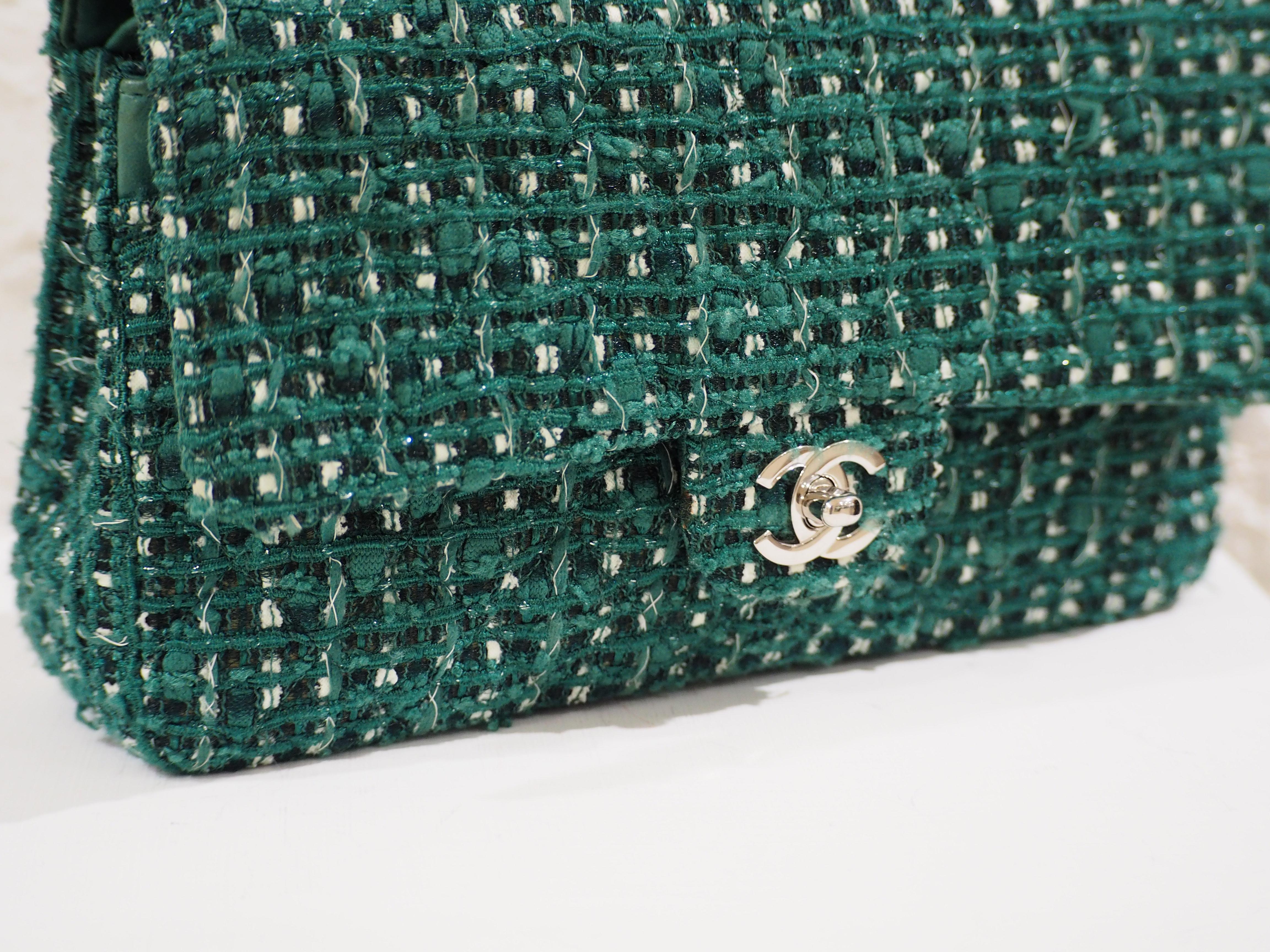 Women's Chanel 2.55 green tweed shoulder bag