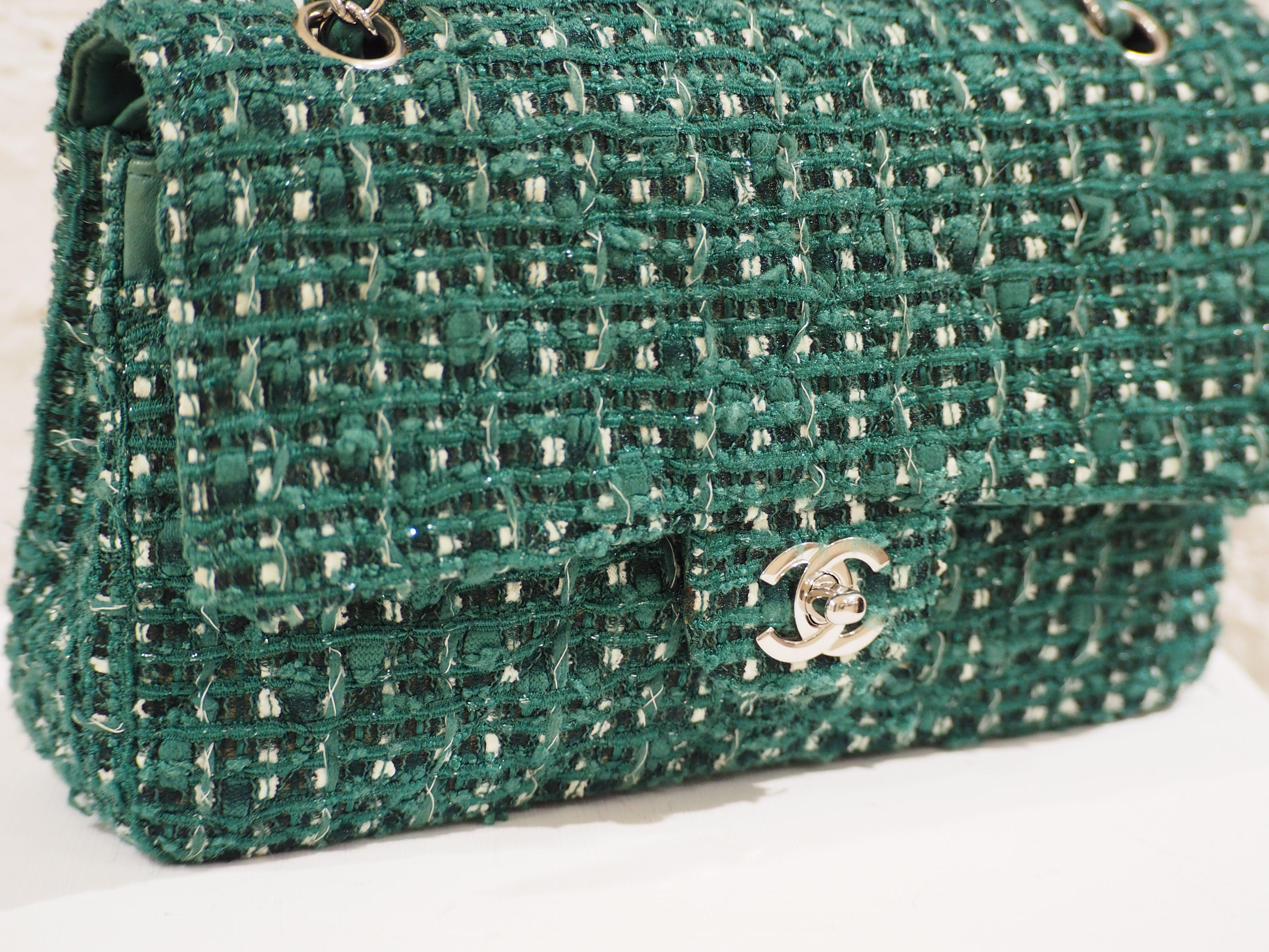 Chanel 2.55 green tweed shoulder bag 1